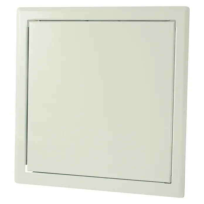 Probau Revisionstür - 30 x 30 cm, Beschichtet, Druckverschluss - Bild einer weißen Revisionsklappe, die eine einfache Wartung von Wandinstallationen ermöglicht und sich durch ihr schlichtes Design auszeichnet.