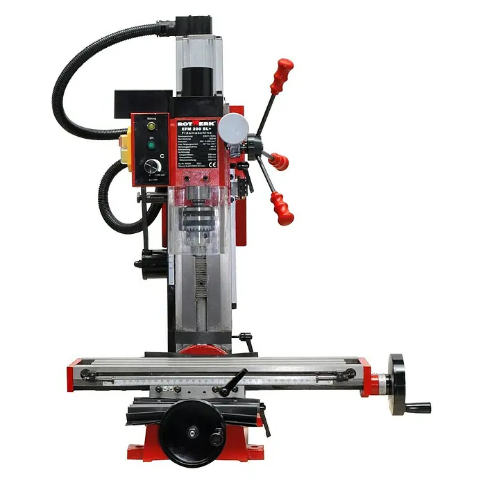 Rotwerk Bohr- & Fräsmaschine EFM 200 BL plus - Leistung: 500 W, Drehzahl: 100 U/min - 2.500 U/min - ROTWERK EFM 200 BL Fräsmaschine. Präzisionsmaschine für vielfältige Fräs- und Bohrarbeiten, ideal für Werkstätten und Hobbyanwendungen.