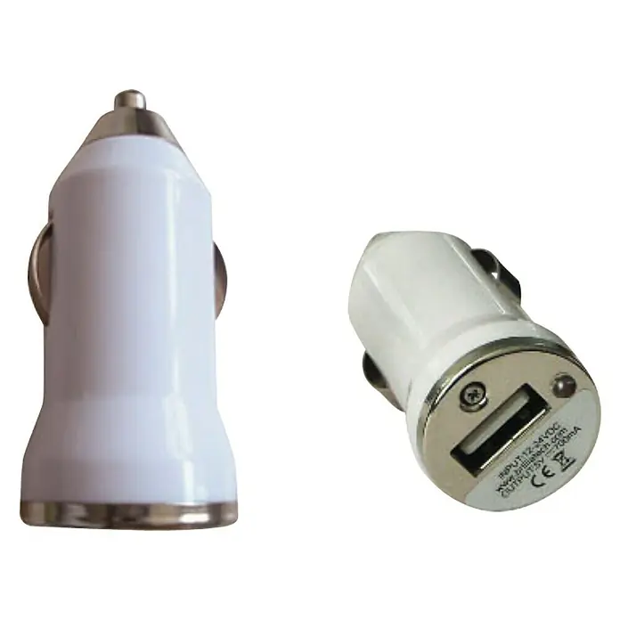 Cargador de encendedor de automóvil USB - Blanco, Corriente de carga: 2,1 A - Dos cargadores de coche blancos con puerto USB, perfectos para cargar dispositivos sobre la marcha. Diseño compacto para uso fácil en el coche.