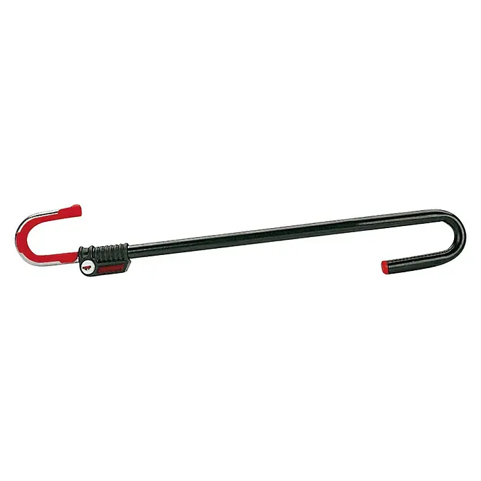 Dispositivo antirrobo - Negro, 1 ud. - Un bloqueo de volante negro con detalles rojos, diseñado para prevenir el robo del vehículo.