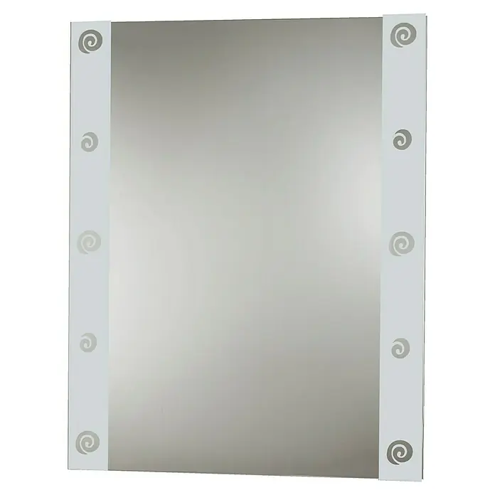 Camargue Espejo con serigrafía Bernice - Plateado - Espejo rectangular con un diseño sutil en los lados, ideal para un baño moderno.