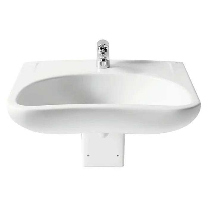 Roca Access Lavabo - An x L: 64 x 55 cm, Medio, Sin desbordamiento, Blanco - Lavabo blanco con grifo brillante. Diseño elegante y moderno para baños y aseos de invitados. Solución práctica de lavabo.