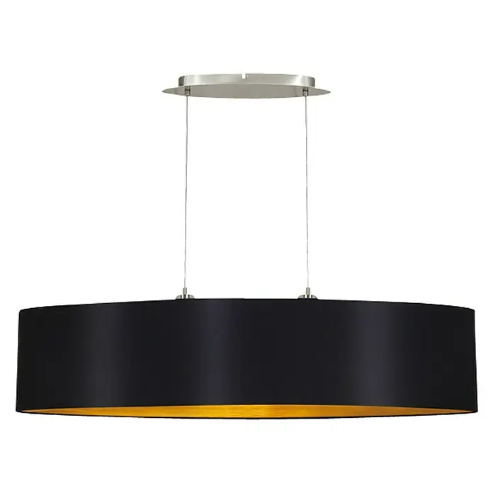 Eglo Maserlo Pendelleuchte - L x B x H: 100 x 25 x 110 cm, Schwarz, Anzahl Leuchtmittel: 2 Stk. - Eine elegante schwarze Hängelampe mit goldener Innenseite, die ein warmes Licht erzeugt und jedem Raum Stil verleiht.