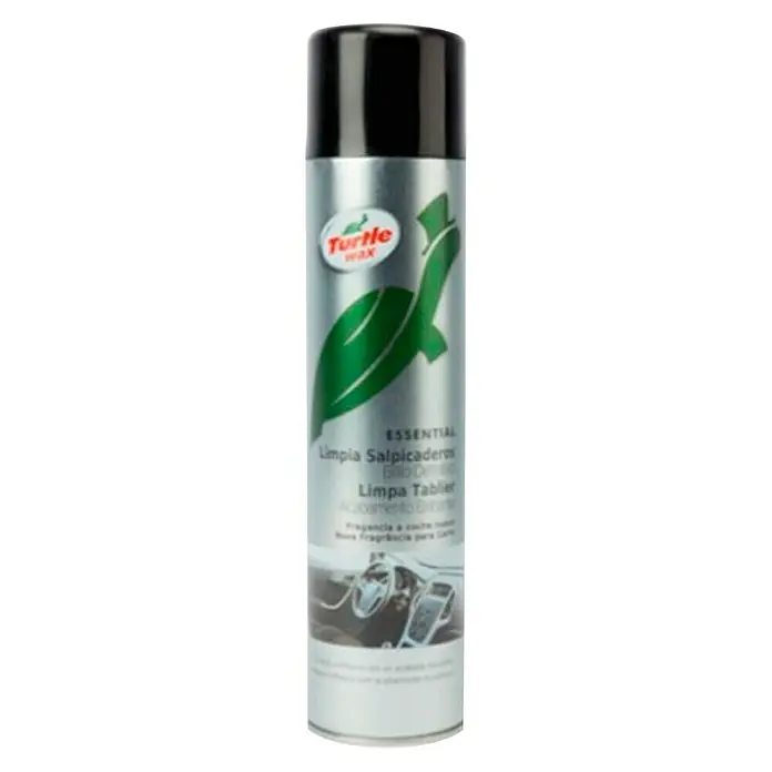 Turtle Wax Spray para salpicadero limpiador - 600 ml - Imagen de una lata de Turtle Wax Essential Limpia Salpicaderos Cockpit Cleaner que promete un habitáculo limpio y bien mantenido.