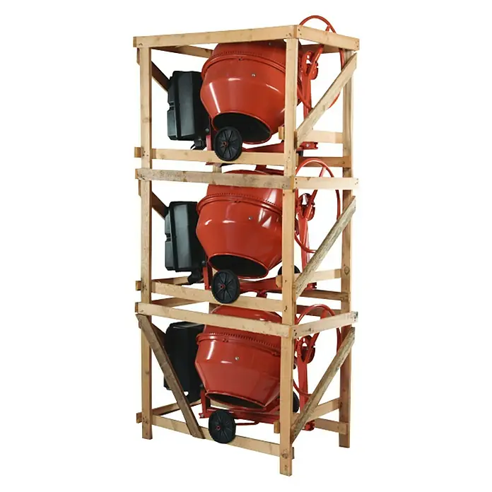 Altrad Hormigonera eléctrica Eléctrica Pro - L x An x Al: 1,2 m x 70 cm x 1,2 m, 150 l, 700 W - Tres hormigoneras apiladas en un palet de madera. Ideal para proyectos de construcción y bricolaje.