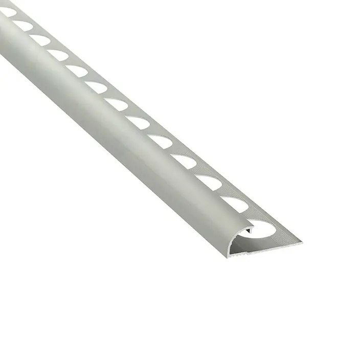 Perfil para baldosas 171 A - Aluminio, Plateado, 2,5 m x 10 mm, Mate - Perfil de remate para azulejos de aluminio plateado con borde redondeado y recortes para la fijación de azulejos.