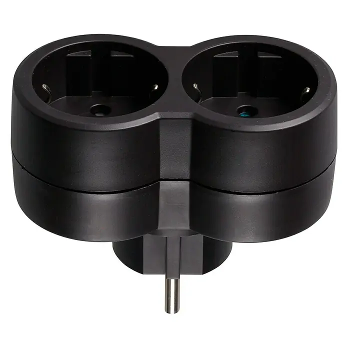 Legrand Bola de enchufes doble - Negro - Aquí tienes un adaptador de enchufe Schuko negro con dos enchufes para conectar varios dispositivos. El adaptador es compacto y fácil de usar.