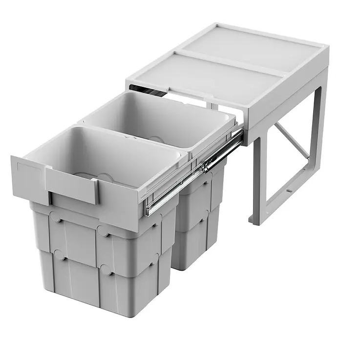 essensa Einbaumülleimer Easywaste - 32 l, Kunststoff, Grau, 2 x 16 l Fassungsvermögen - Mülltrennsystem mit zwei Behältern und Auszugfunktion zur einfachen Müllentsorgung in der Küche oder im Büro.
