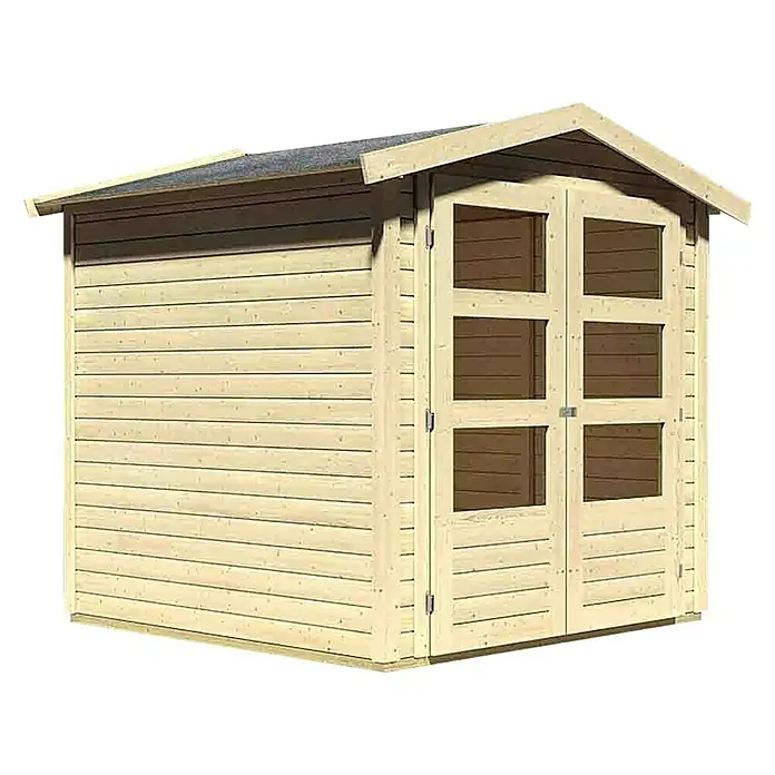 Karibu Gartenhaus Amberg - Außenmaß inkl. Dachüberstand (B x T): 213 x 197 cm, Holz, Natur - Holzschuppen mit Doppeltür und Fenstern, ideal für die Gartenaufbewahrung. Bietet viel Platz und ist aus hellem Holz gefertigt.
