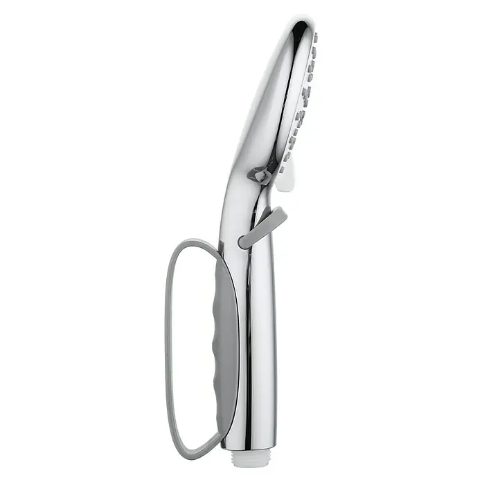 Camargue Handbrause Plitivica - Anzahl Funktionen: 3 Stk., Chrom - Abbildung eines verchromten Bidet-Duschkopfes mit grauem Griff, ideal für Hygiene und einfache Reinigung.