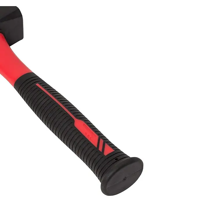 Wisent Fäustel1.000 g, Glasfaser - Nahaufnahme eines roten und schwarzen Hammers mit strukturiertem Griff, der ein Werkzeug für schwere Arbeiten und präzises Schlagen darstellt.