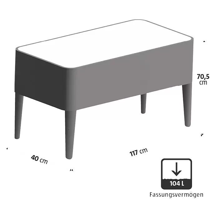 Dobar Hochbeet - 117 x 40 x 70,5 cm, Holz, Braun - Rechteckiges graues Hochbeet mit weißem Rand, 117x40x70,5 cm, 104 L Volumen.