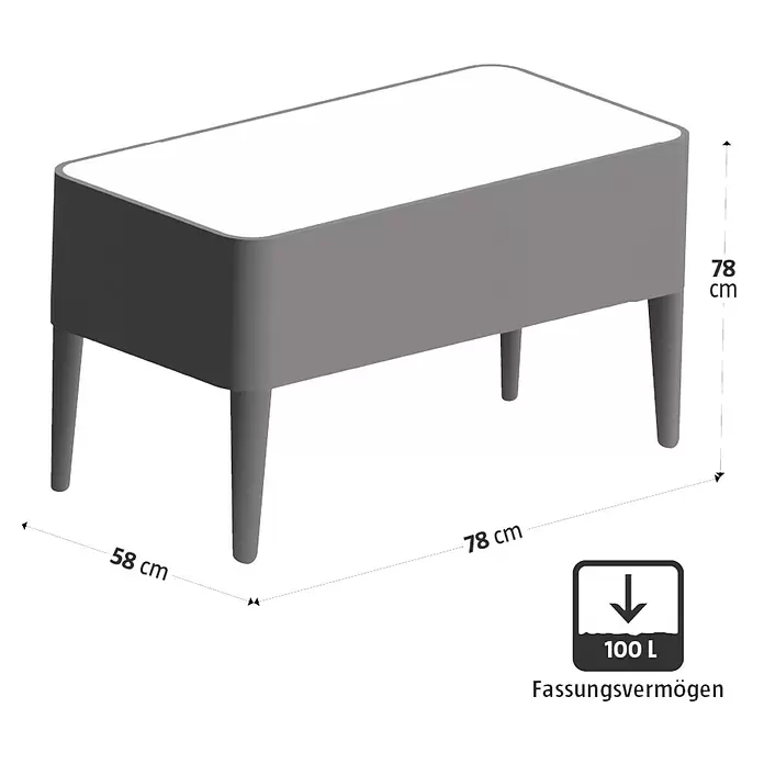 Dobar Hochbeet Kubus 2.0 - 78 x 58 x 78 cm, Holz, Anthrazit - Rechteckiges graues Hochbeet mit weißer Oberseite und vier Beinen, 78x78x58 cm, 100L Fassungsvermögen.