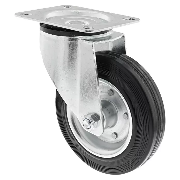 Wagner System Transportgeräte-Lenkrolle - Durchmesser Rolle: 200 mm, Traglast: 210 kg - Lenkrolle aus silbernem Metall mit schwarzem Gummireifen.