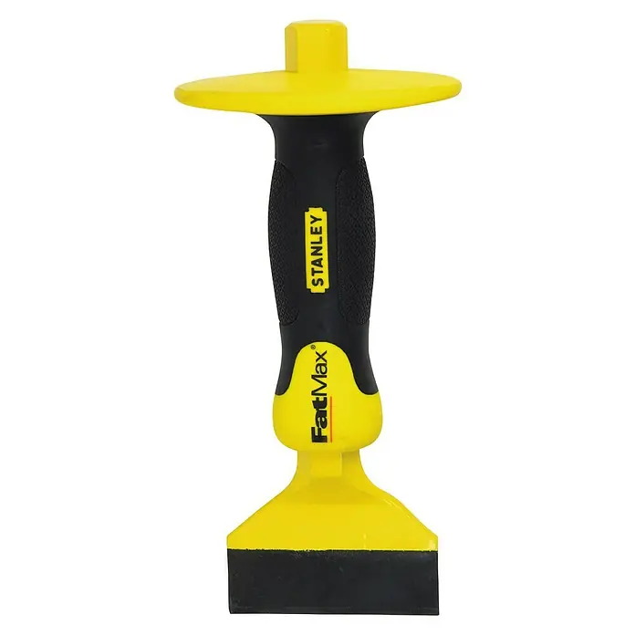 Stanley Cincel plano para ladrillos - An x L: 75 x 215 mm, Acero - Cincel Stanley FatMax con protector de manos y mango duradero. Ideal para trabajos precisos y uso seguro.