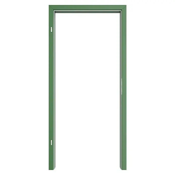 GetaDoor Getalit Türzarge FM8237 - 860 x 1.985 mm, Wandstärke: 125 mm, DIN Anschlag: Links, Edeltanne - Grüner Türrahmen: Ein grüner Türrahmen mit weißem Rand steht vor einem schwarzen Hintergrund.