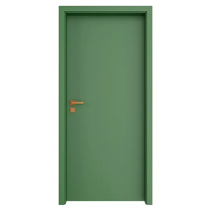 GetaDoor Getalit Türzarge FM8237 - 860 x 1.985 mm, Wandstärke: 205 mm, DIN Anschlag: Links, Edeltanne - Eine grüne Tür mit einem einfachen, modernen Design und einem horizontalen Türgriff. Ideal für minimalistische Interieurs.