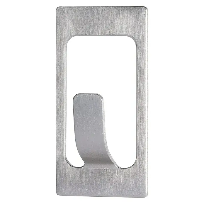 Tesa Powerstrips Gancho autoadhesivo Pequeño Rect - 2 ud., Plateado - Percha de pared moderna de acero inoxidable cepillado ideal para baño o cocina. Una solución de almacenamiento práctica con diseño elegante.