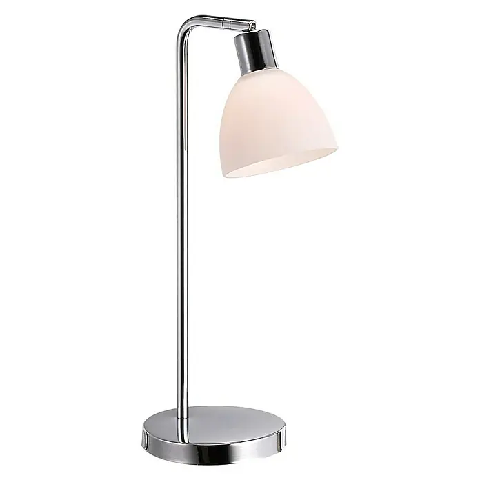 Nordlux Ray Lámpara de sobremesa - 40 W, L x An x Al: 12 x 12 x 46 cm, Blanco, E14 - Aquí tienes una lámpara de mesa cromada moderna, con una elegante pantalla blanca, perfecta para cualquier escritorio o mesita de noche.