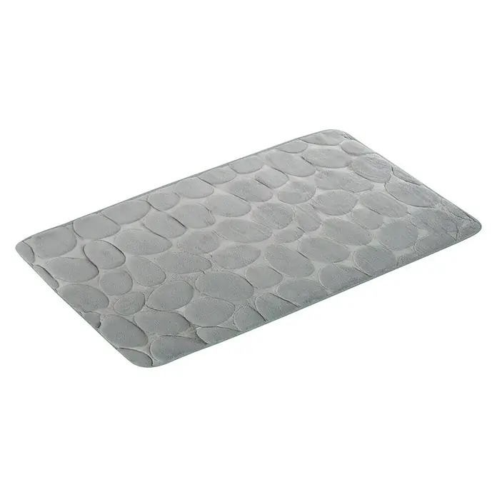 MSV Alfombra de baño Piedras - 60 x 40 cm, Poliéster, Gris - Alfombra de baño gris con diseño de guijarros para un ambiente relajante en el baño. La alfombra suave ofrece confort y estilo.