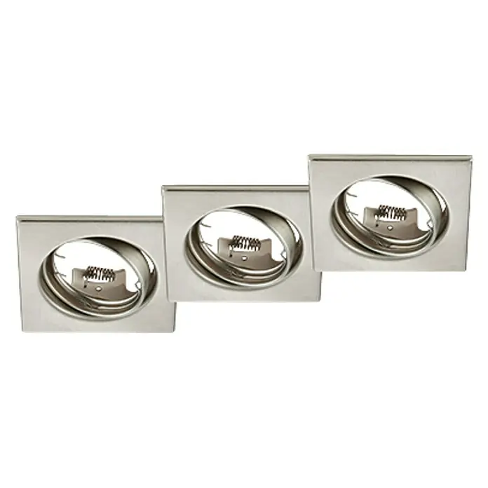 Trio Lighting Set de focos empotrables Jura - Níquel mate, Diámetro: 8 cm, Cuadrado - Imagen de tres luces de techo empotradas cuadradas con diseño en espiral y borde metálico.