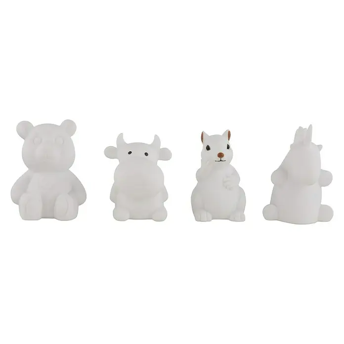 Globo Dekoleuchte Kraka - Weiß, L x B x H: 8 x 10 x 11 cm - Eine Reihe von niedlichen, weißen Tierfiguren, darunter ein Bär, eine Kuh, ein Eichhörnchen und ein Einhorn.
