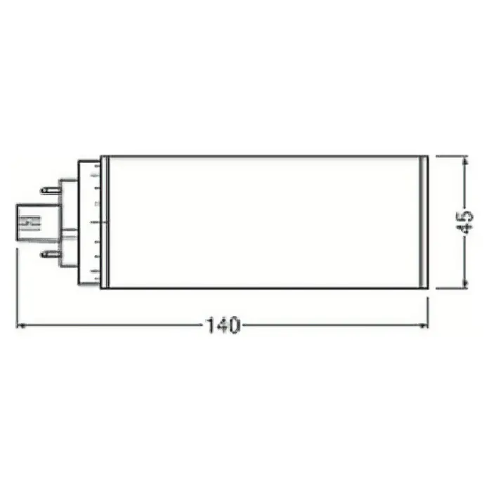 Ledvance LED-Leuchtmittel DULUX T/E26 - GX24q-3, 10 W, 1.100 lm - Schematische Darstellung eines elektronischen Geräts mit den Maßen 140 x 45 mm, ideal für technische Dokumentationen und Produktspezifikationen.