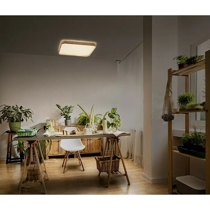 Osram LED-Deckenleuchte Alicia - 24 W, L x B x H: 39,5 x 39,5 x 6 cm, Holzdekor, Warmweiß - Die quadratische Deckenleuchte mit Holzrahmen sorgt für eine angenehme Beleuchtung im Raum. Perfekt für Wohn- oder Arbeitszimmer.