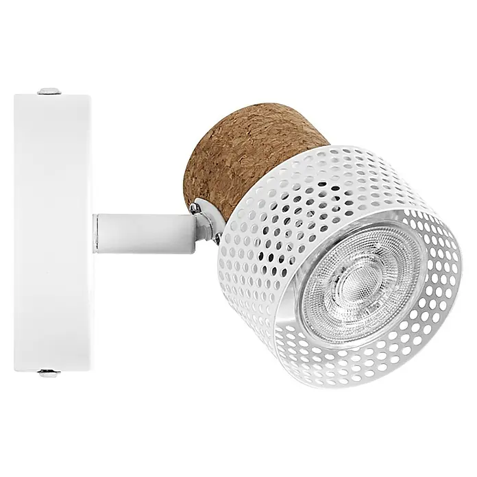 Ledvance Wandstrahler Spot Cork - 3,4 W, L x B x H: 9 x 12,6 x 10,1 cm, Weiß, GU10, 1 Stk. - Weiße Wandleuchte mit einem Lampenschirm aus Kork und Metall, der ein modernes und stilvolles Design bietet.