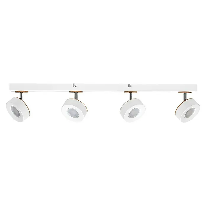 Ledvance LED-Wand- & Deckenstrahler Spot Pluto - 19,2 W, L x B x H: 69,8 x 9 x 10,8 cm, Weiß, Warmweiß, 4 Stk. - Diese Aufnahme zeigt eine weiße LED-Deckenleuchte mit vier Strahlern. Die Leuchte ist elegant und modern gestaltet.