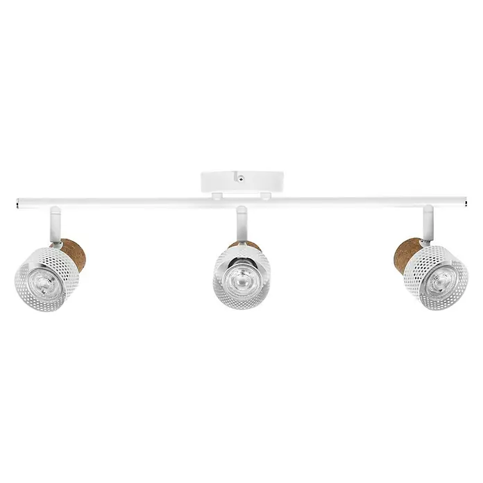 Osram Wandstrahler Spot Cork - 10,2 W, L x B x H: 57,7 x 10 x 13,6 cm, Weiß, GU10, 3 Stk. - Deckenleuchte mit drei Strahlern. Modernes Design mit weißem Metall und natürlichen Akzenten. Ideal für Wohnräume.