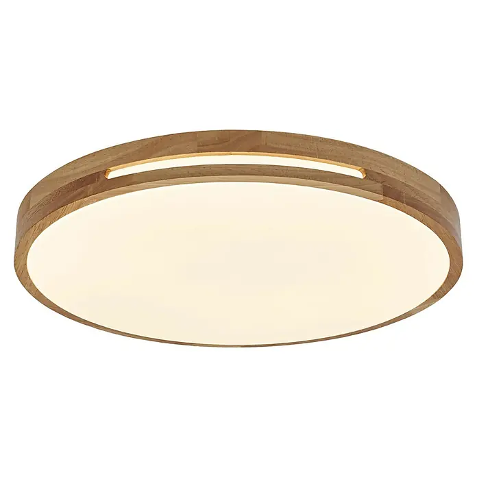 Osram Orbis LED-Deckenleuchte rund Woodburry - 16 W, Ø x H: 30 x 6,5 cm, Holzdekor, Warmweiß - Eine moderne Deckenleuchte mit einem runden, hölzernen Rahmen und einer zentralen, leuchtenden Fläche für eine warme Atmosphäre.