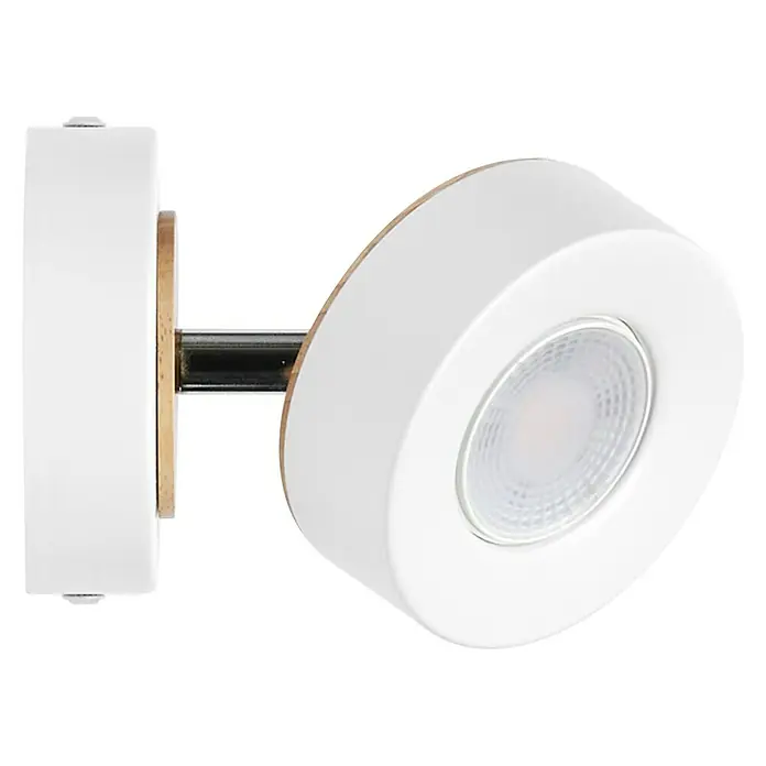 Ledvance LED-Wand- & Deckenstrahler Spot Pluto - 4,8 W, L x B x H: 9 x 12,2 x 9 cm, Weiß, Warmweiß, 1 Stk. - Moderne Wandleuchte mit weißem Lampenschirm und Holzdetails für stilvolle Beleuchtung in jedem Raum.
