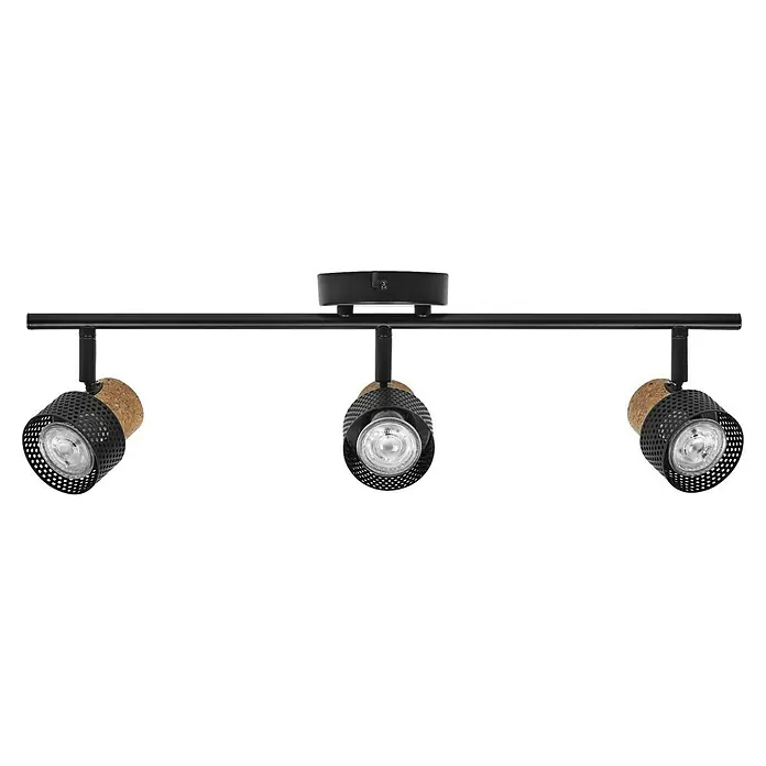 Osram Wandstrahler Spot Cork - 10,2 W, L x B x H: 57,7 x 10 x 13,6 cm, Schwarz, GU10, 3 Stk. - Eine stilvolle schwarze Deckenleuchte mit drei Strahlern, die ein modernes und industrielles Design vereint.