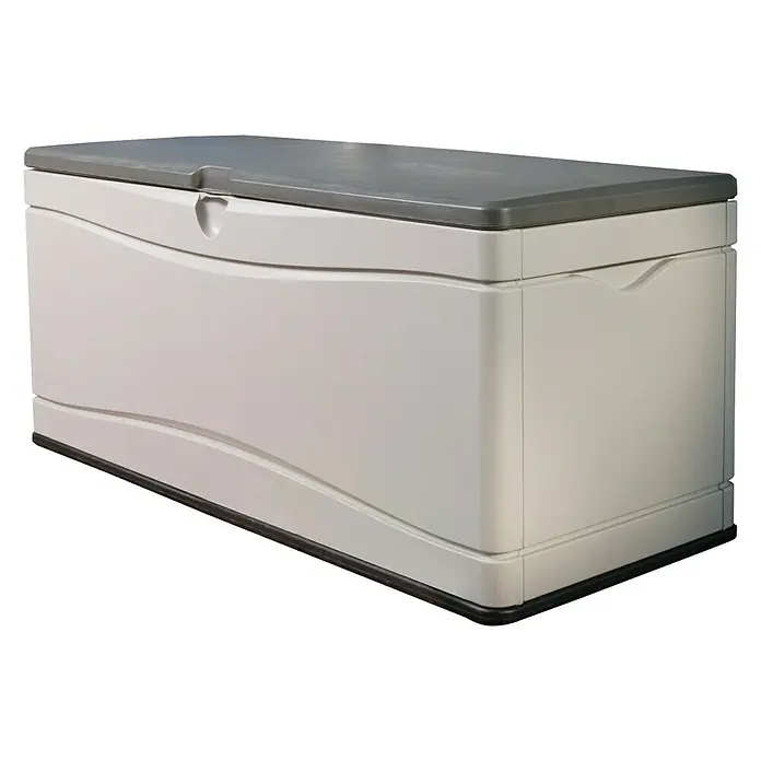 Lifetime Gartenbox XXL - L x B x H: 153 x 61 x 66 cm, Kunststoff - Eine robuste, weiße Gartenbox mit grauem Deckel, ideal zur Aufbewahrung von Gartenutensilien und Spielzeug im Freien.