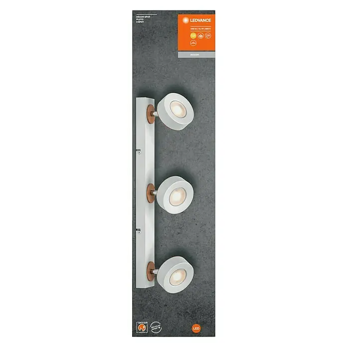 Ledvance LED-Wand- & Deckenstrahler Spot Pluto - 14,4 W, L x B x H: 49,8 x 9 x 10,8 cm, Weiß, Warmweiß, 3 Stk. - LEDVANCE Dekor Spot Pluto 3-Spot Wandleuchte mit drei runden, weißen Spots an einer vertikalen Leiste für den Innenbereich.
