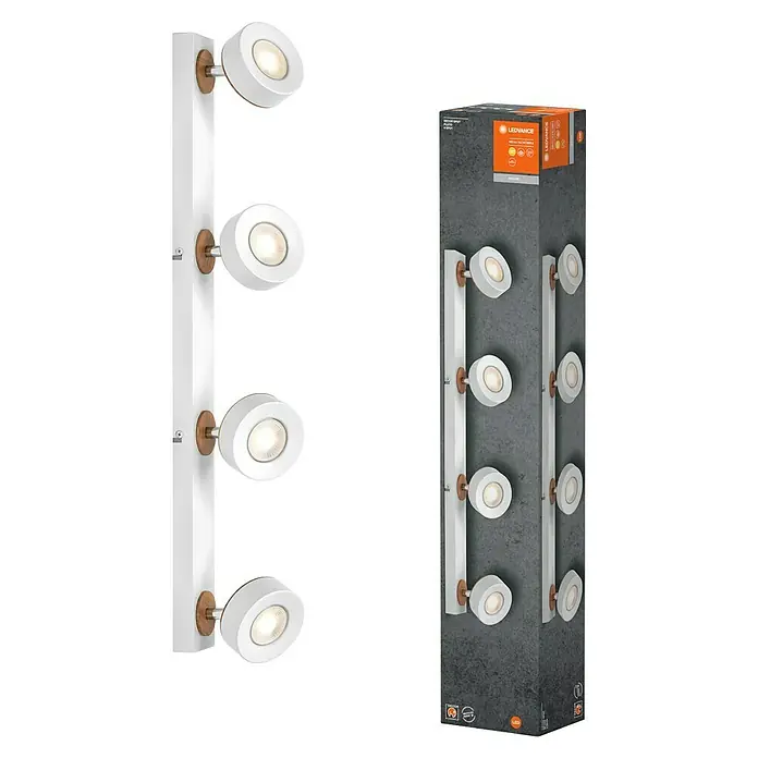 Ledvance LED-Wand- & Deckenstrahler Spot Pluto - 19,2 W, L x B x H: 69,8 x 9 x 10,8 cm, Weiß, Warmweiß, 4 Stk. - LEDVANCE Dekor-Spot mit vier Strahlern auf einer weißen Leiste, ideal für Akzentbeleuchtung und modernes Design.
