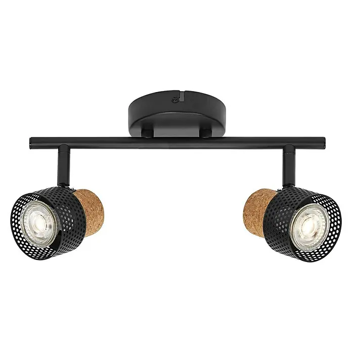 Ledvance Wandstrahler Spot Cork - 6,8 W, L x B x H: 33,8 x 10 x 13,6 cm, Schwarz, GU10, 2 Stk. - Schwarze Deckenleuchte mit zwei Strahlern und dekorativen Details aus Kork. Ideal für moderne Wohnräume.
