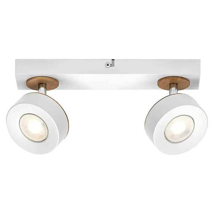 Ledvance LED-Wand- & Deckenstrahler Spot Pluto - 9,6 W, L x B x H: 29,8 x 9 x 10,8 cm, Weiß, Warmweiß, 2 Stk. - Elegante LED-Doppelspotleuchte in Weiß mit Holzakzenten für eine stilvolle Beleuchtung im Innenbereich.
