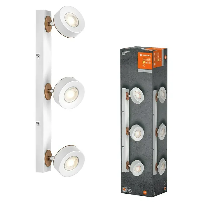 Ledvance LED-Wand- & Deckenstrahler Spot Pluto - 14,4 W, L x B x H: 49,8 x 9 x 10,8 cm, Weiß, Warmweiß, 3 Stk. - LEDVANCE DECOR SPOT PLUTO 3-Spot LED-Leuchte in Weiß und Holzoptik, moderne Innenbeleuchtung mit warmweißem Licht, inklusive Produktverpackung.
