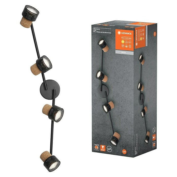 Osram Foco de pared Cork (13,6 W, L x An x Al: 81,3 x 10 x 14,5 cm, Negro, GU10, 4 ud.) | BAUHAUS