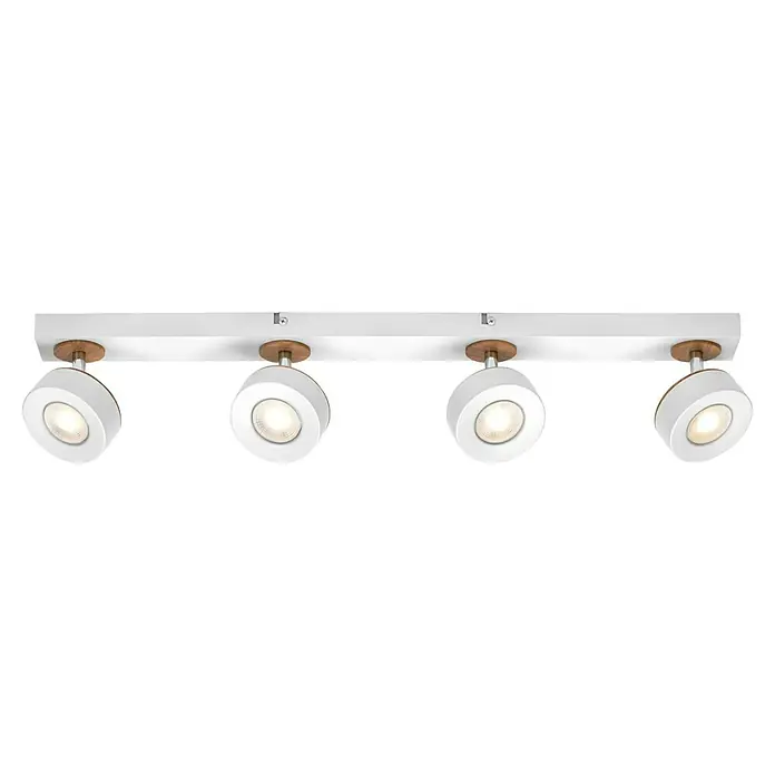 Ledvance LED-Wand- & Deckenstrahler Spot Pluto - 19,2 W, L x B x H: 69,8 x 9 x 10,8 cm, Weiß, Warmweiß, 4 Stk. - Moderne LED-Deckenleuchte mit vier Strahlern, weiß und Holzoptik, für eine stilvolle Beleuchtung.