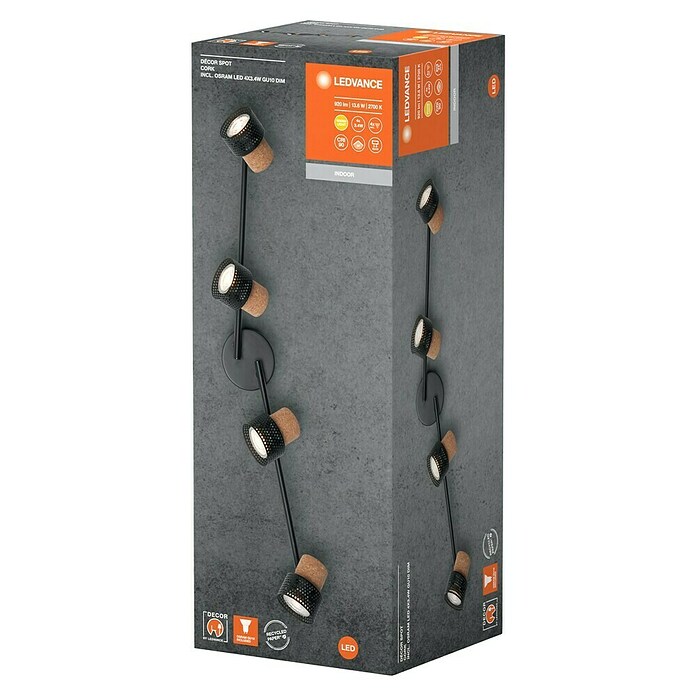 Osram Foco de pared Cork (13,6 W, L x An x Al: 81,3 x 10 x 14,5 cm, Negro, GU10, 4 ud.) | BAUHAUS