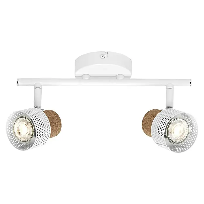 Ledvance Wandstrahler Spot Cork - 6,8 W, L x B x H: 33,8 x 10 x 13,6 cm, Weiß, GU10, 2 Stk. - Moderne weiße Deckenleuchte mit zwei Strahlern. Das Design kombiniert Metall mit natürlichen Korkelementen für ein stilvolles Aussehen.