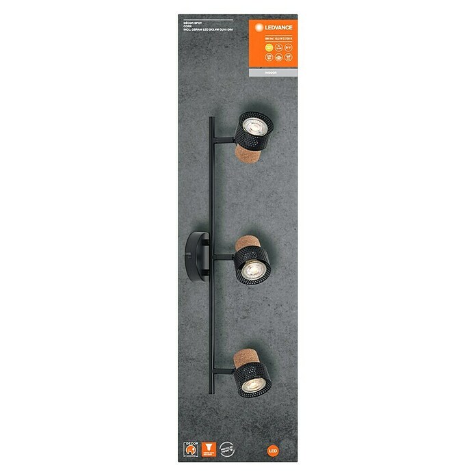 Osram Foco de pared Cork (10,2 W, L x An x Al: 57,7 x 10 x 13,6 cm, Negro, GU10, 3 ud.) | BAUHAUS