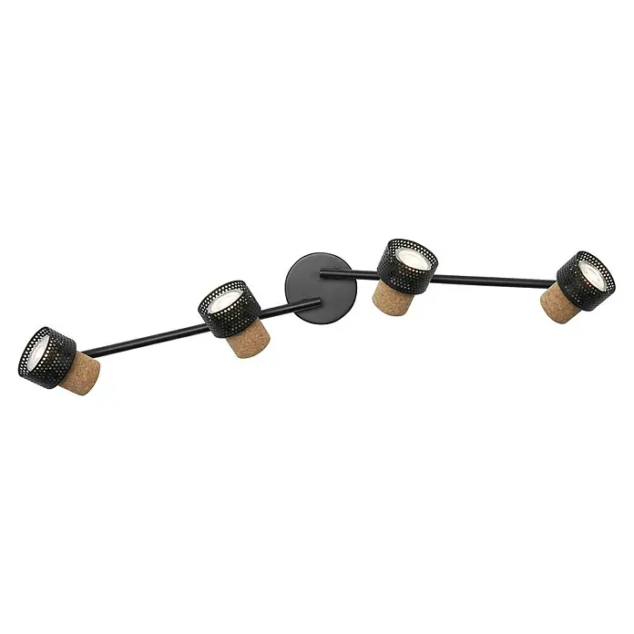 Osram Wandstrahler Spot Cork - 13,6 W, L x B x H: 81,3 x 10 x 14,5 cm, Schwarz, GU10, 4 Stk. - Die moderne Deckenleuchte mit vier Lampenköpfen ist ein echter Hingucker. Die Kombination aus Kork und Metall ist einzigartig.