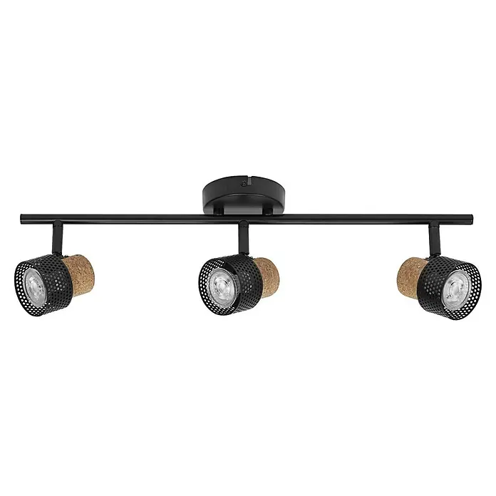 Osram Wandstrahler Spot Cork - 10,2 W, L x B x H: 57,7 x 10 x 13,6 cm, Schwarz, GU10, 3 Stk. - Diese stilvolle schwarze Deckenleuchte mit drei Strahlern verfügt über Lampenschirme aus Kork und Metall für eine moderne Beleuchtung.