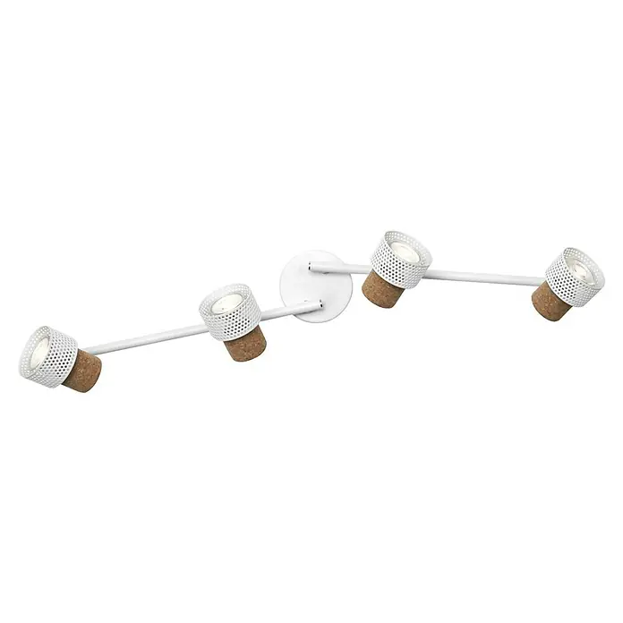 Osram Wandstrahler Spot Cork - 13,6 W, L x B x H: 81,3 x 10 x 14,5 cm, Weiß, GU10, 4 Stk. - Moderne LED-Deckenleuchte mit vier Strahlern. Das Design kombiniert weißes Metall mit Korkelementen und sorgt für stilvolle Beleuchtung.