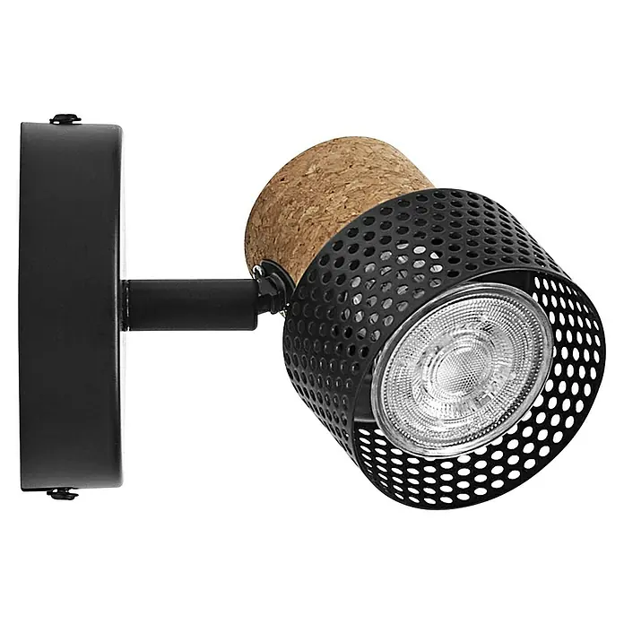 Ledvance Wandstrahler Spot Cork - 3,4 W, L x B x H: 9 x 12,6 x 10,1 cm, Schwarz, GU10, 1 Stk. - Moderne Wandleuchte mit Lampenschirm aus Kork und perforiertem Metall. Perfekt für stilvolle Akzentbeleuchtung in jedem Raum.
