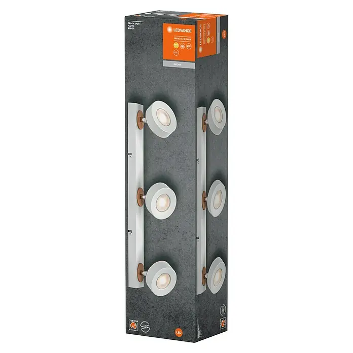 Ledvance LED-Wand- & Deckenstrahler Spot Pluto - 14,4 W, L x B x H: 49,8 x 9 x 10,8 cm, Weiß, Warmweiß, 3 Stk. - Nahaufnahme der LEDVANCE Decor Spot Pluto 3 Spot Leuchte, ideal für die Innenraumbeleuchtung mit stilvollem Design und effizienter LED-Technologie.